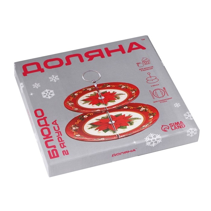 Блюдо стеклянное 2-х ярусное Доляна «Пряничный домик», d=25/20 см Блюдо стеклянное 2-х ярусное Доляна «Пряничный домик», d=25/20 см