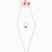 Гарнитур 3 предмета: серьги, кулон, кольцо безразмерное &laquo;Эдель&raquo;, овал, ярко-розовые в золоте, 45 см