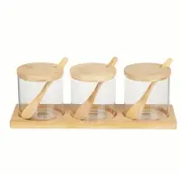 VETTA ЭКО Набор банок для хранения с ложкой, 3шт., 300мл, 28х10х9,5см, стекло, бамбук