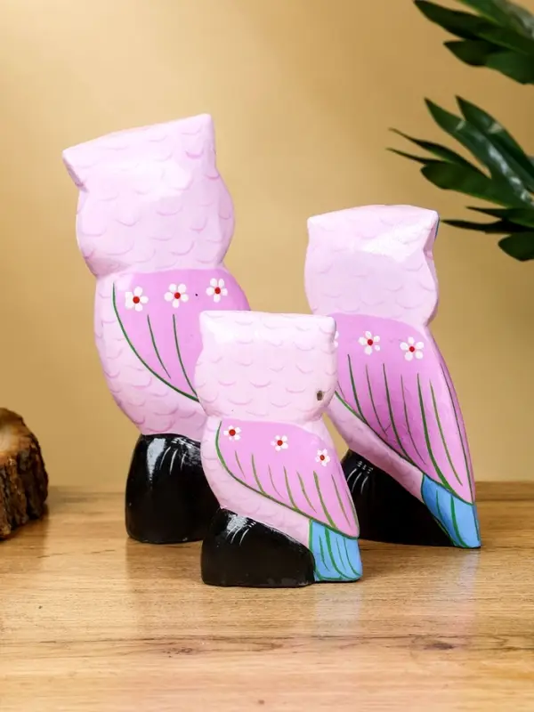 Набор сувенирный «Совы», h=17 см, h=14.5 см, h=11 см, дерево, сиреневый