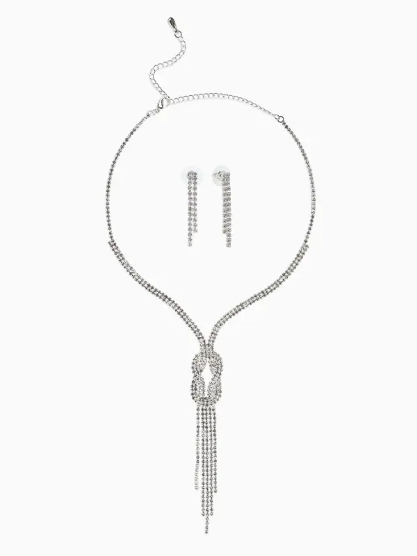 Набор 2 предмета: серьги, колье &laquo;Лёд&raquo;, загиб, белый в серебре, 40 см