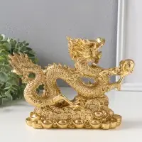 Нэцкэ полистоун "Дракон с шаром на монетах" золото 21х16,5х6 см