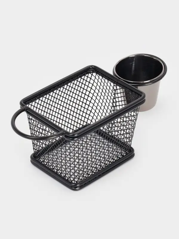 Корзинка для картофеля фри Доляна &laquo;Ночь&raquo;, с соусником d=5 см, чёрная, соусник микс