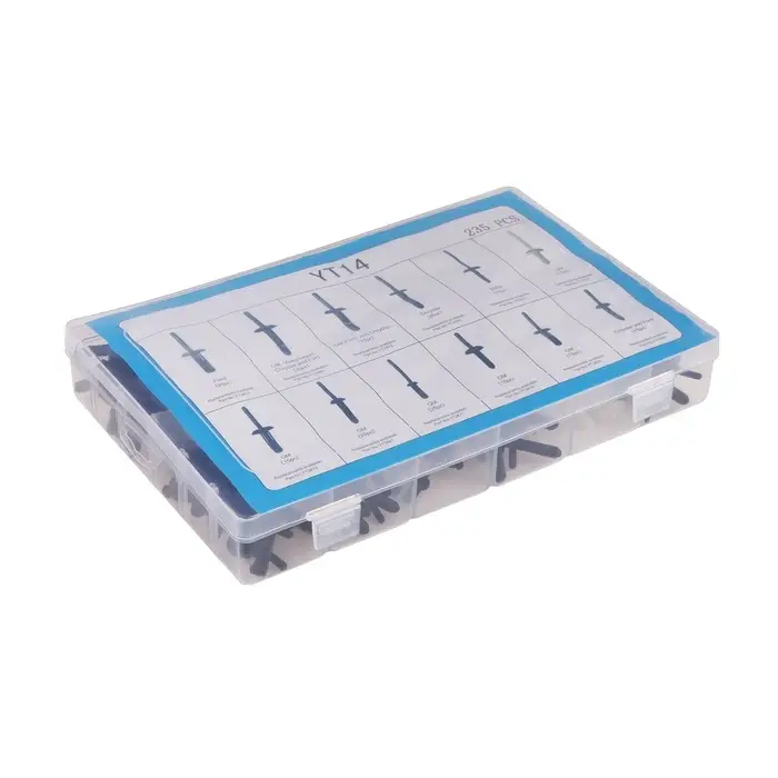 Клипсы и пистоны крепежные, 12 видов, набор 235 шт.