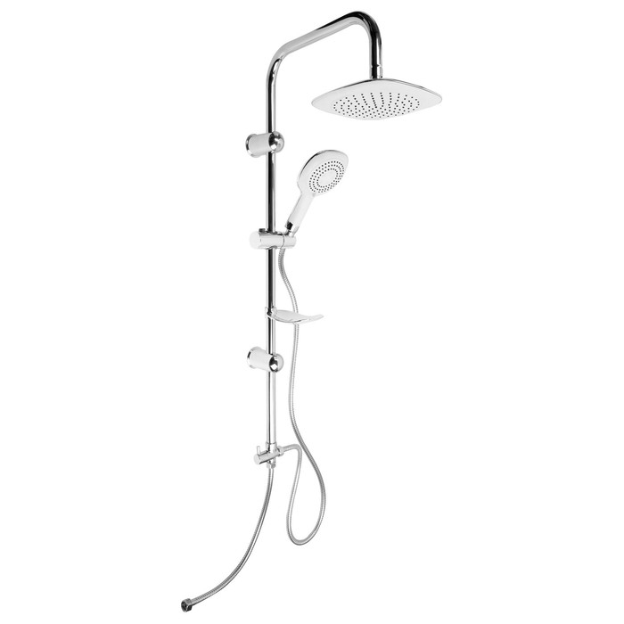 Душевая система ZEIN Z4312, тропич и ручная лейка 3 режима, шланги, стойка, мыльница, хром Душевая система ZEIN Z4312, тропич и ручная лейка 3 режима, шланги, стойка, мыльница, хром