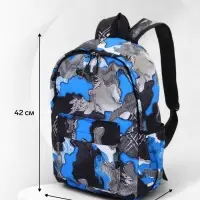 Рюкзак школьный на молнии, с карманами, с принтом, 30&times;13&times;42 см, синий