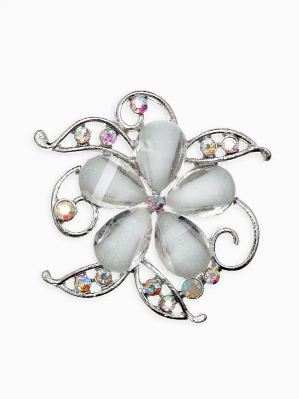 Брошь &laquo;Цветок Незабудка&raquo;, белая, радужный в серебре