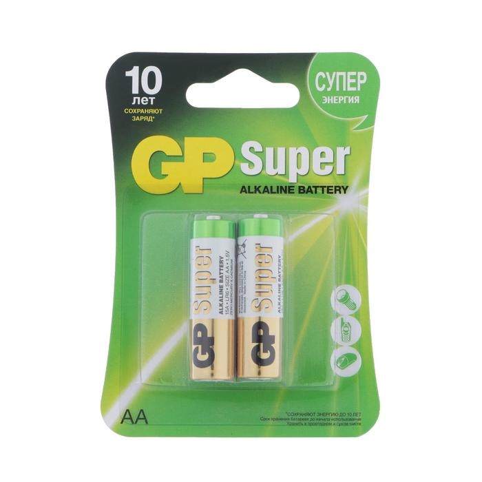 Батарейка алкалиновая GP Super, AA, LR6-2BL, 1.5В, блистер, 2 шт. Батарейка алкалиновая GP Super, AA, LR6-2BL, 1.5В, блистер, 2 шт.