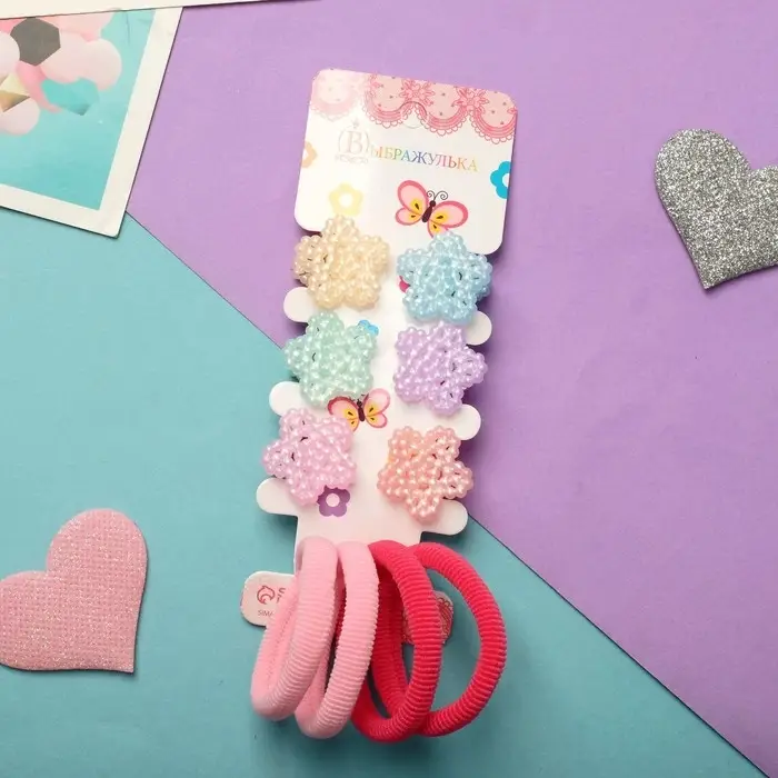 Набор для волос Набор для волос "Бусинка" (4 резинки, 6 крабов) цветочки, 2 см