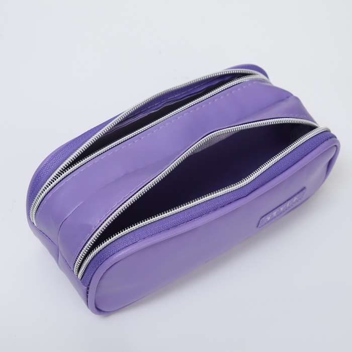 Косметичка-пенал, 2 отдела на молниях, цвет фиолетовый