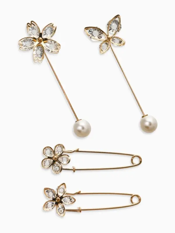 Набор булавок (4 шт.) &laquo;Цветы&raquo;, 8 см, белый в золоте