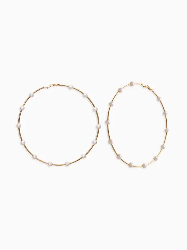 Серьги-кольца &laquo;Жемчуг&raquo;, d=10 см, №6, белые в золоте