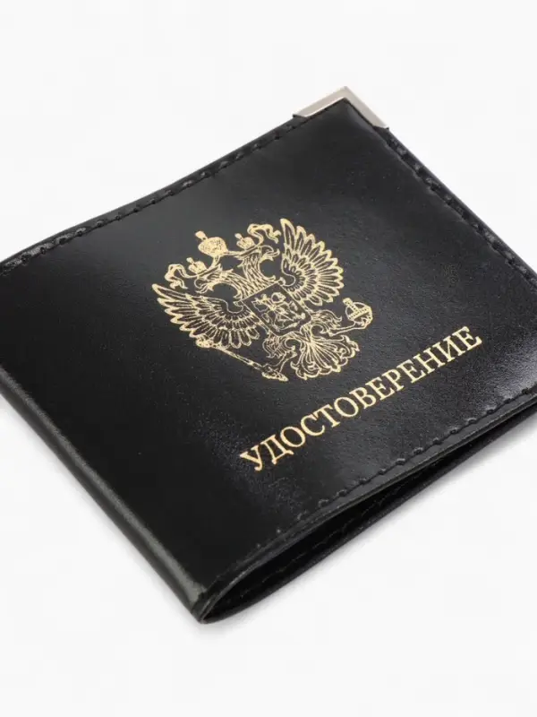 Обложка на удостоверение с окошком, натуральная кожа, чёрная