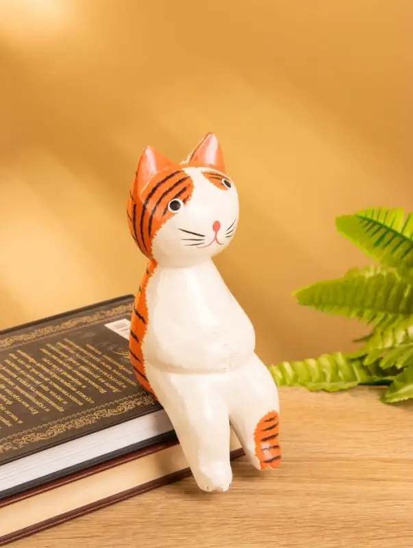 Сувенир дерево "Кот сидячий" цв. оранжевый, 6х6х15 см