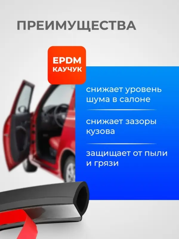 Уплотнитель двери в автомобиль, О-образный, 10&times;10 мм, самоклеящийся, 5 м, черный