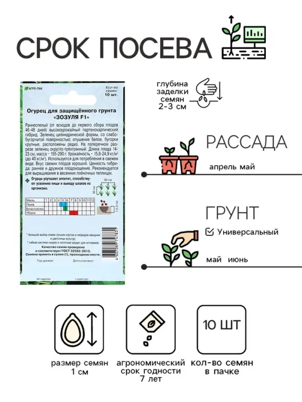 Семена Огурец «Зозуля», F1, раннеспелый, патернокарпический, 10 шт.