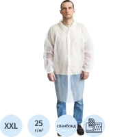 Халат н/с процед, рук.рез, на липуч, XXL, пл 25, белый, 10 шт/уп