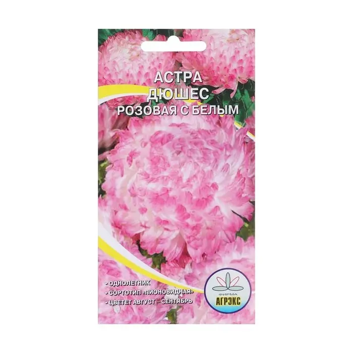 Семена Цветов Астра Дюшес Розовая с белым, 0,2 г Семена Цветов Астра Дюшес Розовая с белым, 0,2 г