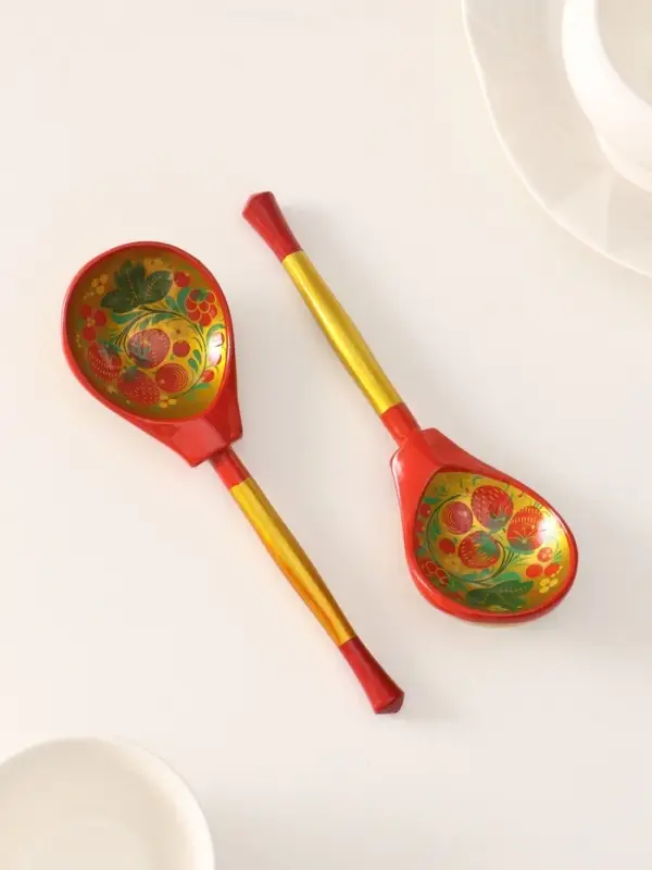 Ложка деревянная &laquo;Наша традиция&raquo;, полубаская, ручная роспись, 18.5&times;6.5 см, хохлома