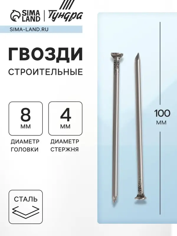 Гвозди ТУНДРА, строительные, ГОСТ 4028-63, без покрытия, 4&times;100 мм, 5 кг