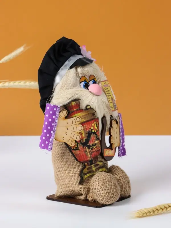 Фигурка - оберег &laquo;Домовой. Кузя в кепке, с самоваром и подковой&raquo;, 26&times;15&times;12 см, МИКС