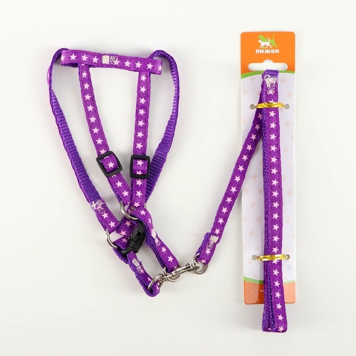 Комплект амуниции Комплект амуниции "Звёзды", ширина 1 см, поводок 120 см, шлейка 26-38 см, фиолетовый