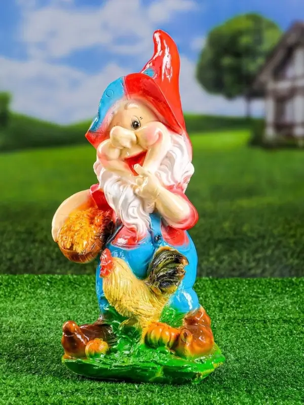 Садовая фигура из гипса &laquo;Гном с петухом&raquo;, 15&times;20&times;42 см