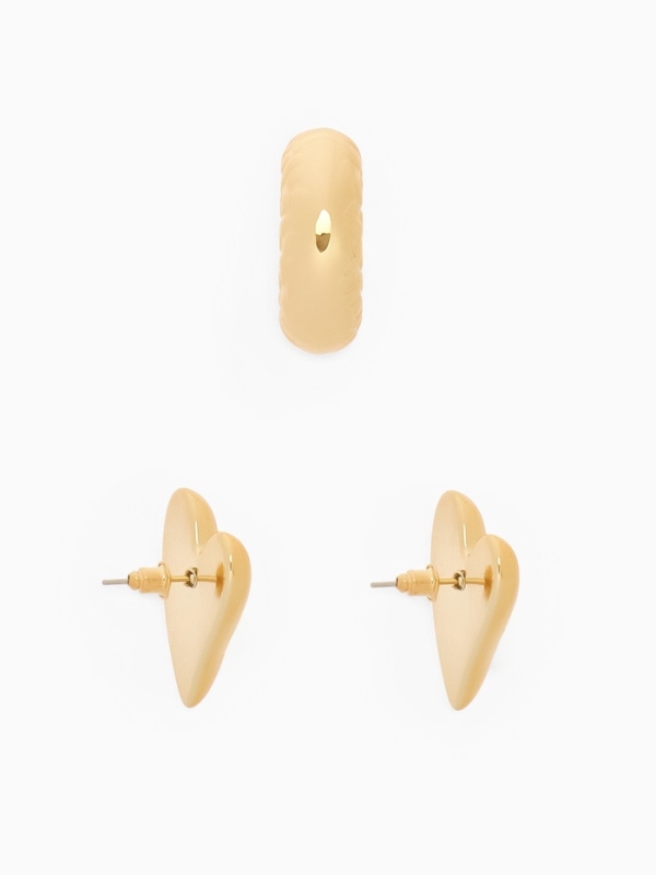 Набор серьги и каффы 3 шт. «Сердечко» бублик, цвет золото