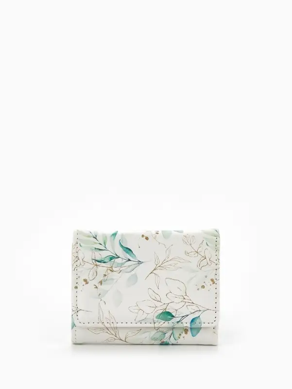 Кошелёк женский на кнопке, 10.5&times;2.5&times;8.5 см, с растительным принтом, белый/зелёный