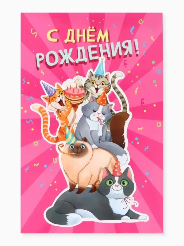 Открытка поздравительная с карманом для денег &laquo;С Днём рождения&raquo;, коты, 19&times;29 см