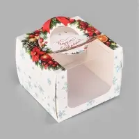 Коробка под бенто - торт с окном новогодняя &laquo;Загадай желание&raquo;, 16&times;16&times;12.5 см