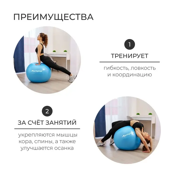 Фитбол ONLYTOP, d=85 см, 1400 г, антивзрыв, голубой