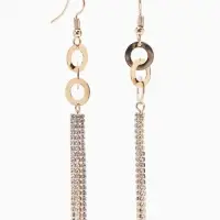 Серьги висячие со стразами &laquo;Вечерние&raquo;, нить и кольцо, белые в золоте,10 см