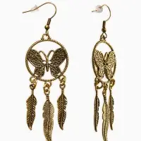 Серьги метал "Аутентичность" бабочка с перьями, цвет чернёное золото Серьги метал "Аутентичность" бабочка с перьями, цвет чернёное золото