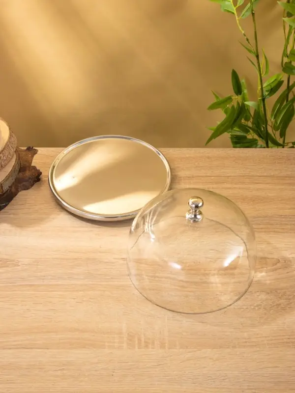 Тортовница со стеклянной крышкой 20,5х20,5х16 см, нерж. сталь