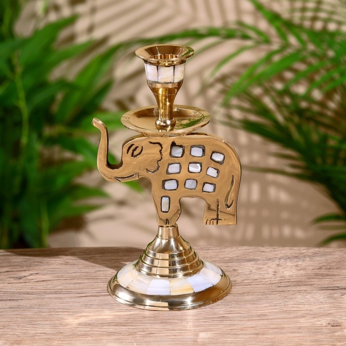 Подсвечник  Подсвечник "Слон" латунь, перламутр 9х9х15 см