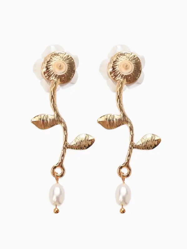 Серьги Серьги "Цветок розы", цвет белый в золоте