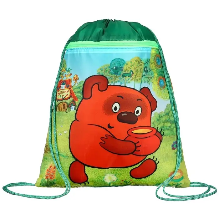 Мешок для обуви с карманом 420×350 мм, мягкий полиэстер, плотность 210D, Союзмультфильм Винни Пух Мешок для обуви с карманом 420×350 мм, мягкий полиэстер, плотность 210D, Союзмультфильм Винни Пух