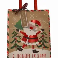 Пакеты подарочные, крафт, набор 3 шт. &laquo;Новогодний&raquo; 26&times;30&times;9 см