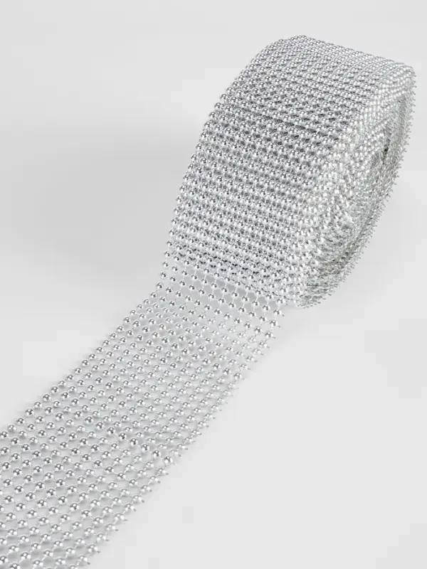 Лента с имитацией выпуклых страз, 5.75 см, 9&plusmn;1 м, цвет серебряный