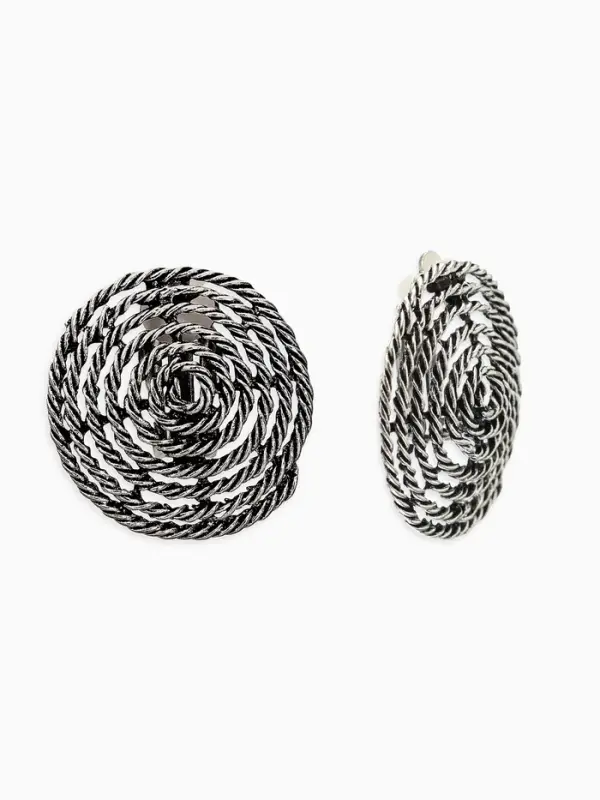 Серьги клипсы для ушей QF &laquo;Гипноз&raquo;, цвет чернёное серебро