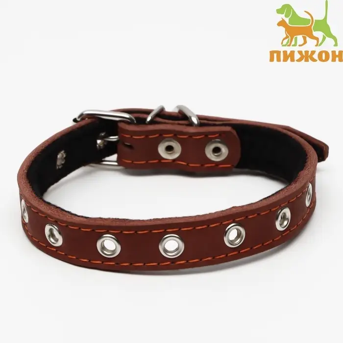 Ошейник, безразмерный, 45&times;2 см, ОШ 18-39 см, на синтепоне, кожа, коричневый