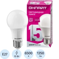 Лампа светодиодная ОНЛАЙТ OLL-A60-15-230-6.5K-E27 &nbsp; 15Вт Е27 6500К 61151