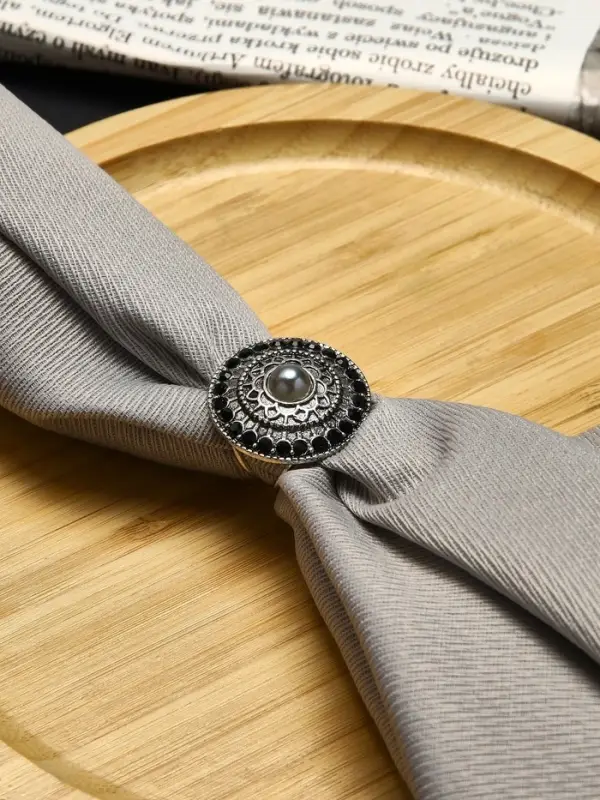 Кольцо для платка &laquo;Этно&raquo;, круг, серое в чернёном серебре