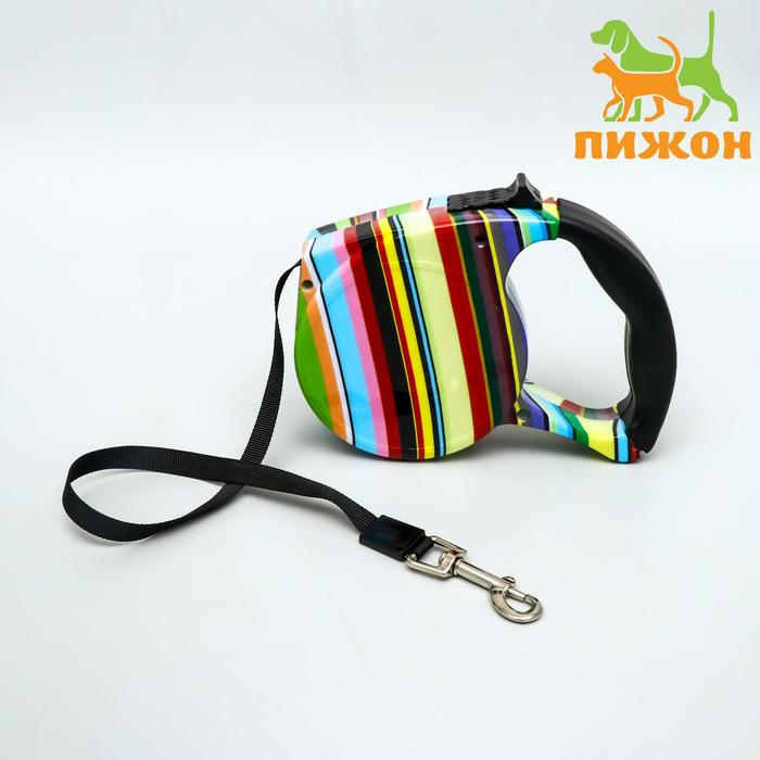 Рулетка с поводком-лентой, резиновая ручка, 5 м, вес животного до 15 кг, полосатая Рулетка с поводком-лентой, резиновая ручка, 5 м, вес животного до 15 кг, полосатая