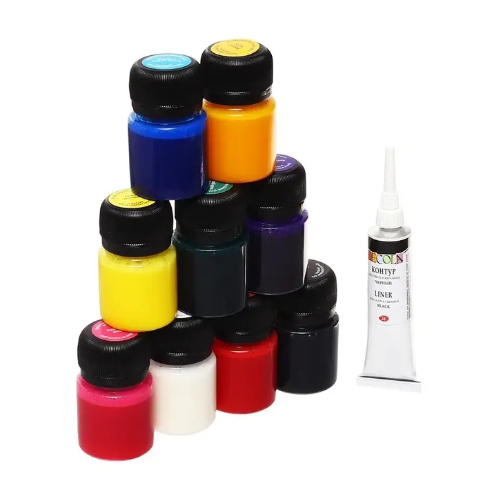 Набор витражных красок по стеклу Decola, 9 цветов &times; 20 мл + контур