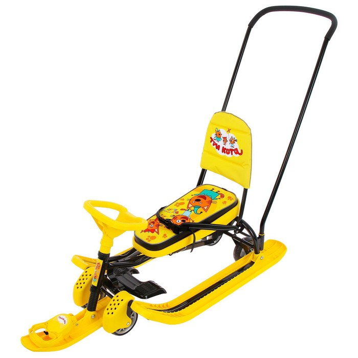 Снегокат с колёсами «Тимка спорт 6 Три кота», ТС6/ТК, с родительской ручкой, со спинкой и ремнём безопасности, цвет жёлтый/чёрный Снегокат с колёсами «Тимка спорт 6 Три кота», ТС6/ТК, с родительской ручкой, со спинкой и ремнём безопасности, цвет жёлтый/чёрный