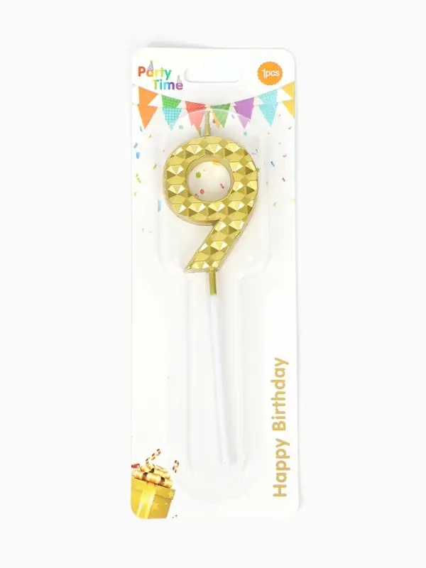 Свеча для торта &laquo;Элемент&raquo;, цифра "9" золотая