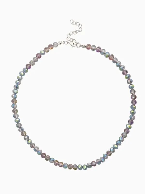 Чокер из бисера «Хрусталь» бензиновый в серебре, 37 см + 5 см доп, цепочка