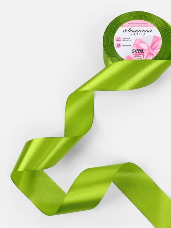 Лента атласная, 40 мм, 23&plusmn;1 м, светло-зелёная